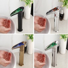 Black/Chrome Touchless LED Bathroom Sink Sensor Faucet Waterfall Spout Mixer Tap