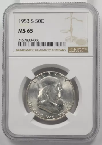 US 1953-S Franklin Half Dollar 90% Silver NGC MS65 4239 combine shipping*SFCOIN