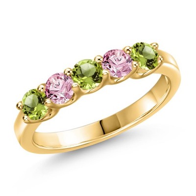 18K Yellow Gold Plated Silver Peridot and Pink Lab Grown Diamond Wedding-Bands