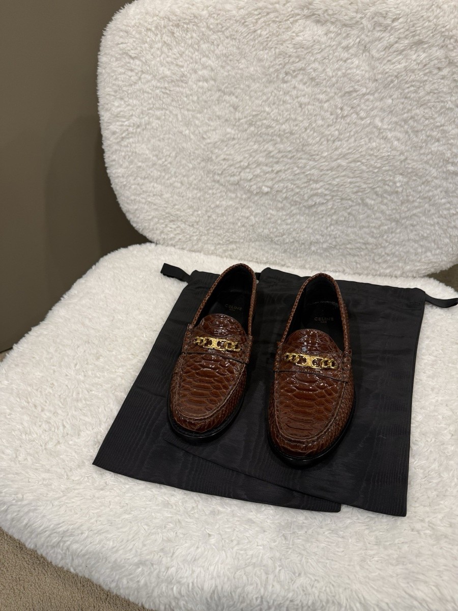 CELINE Loco Triomphe Chain Loafer Patent Python Embossed Calfskin