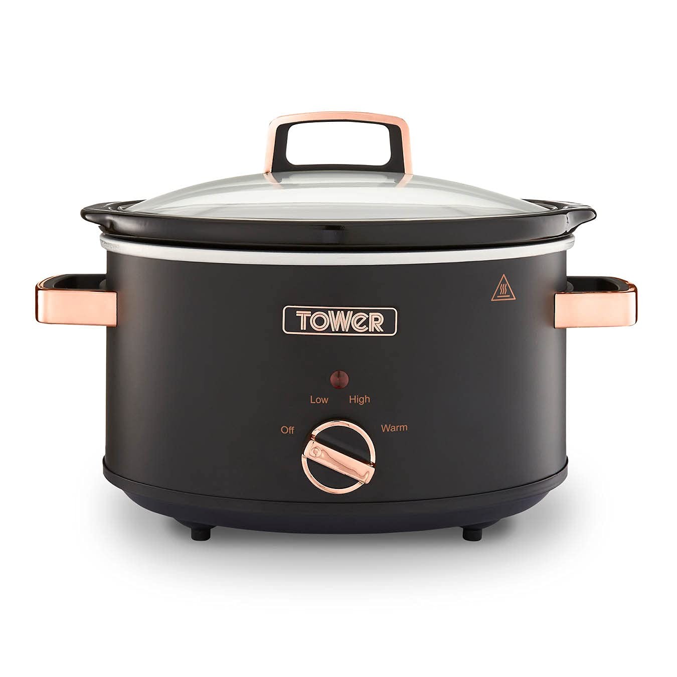 Tower Cavaletto 3.5 Litre Slow Cooker with 3 Heat Settings, Removable Pot and Cool Touch Handles, Black and Rose Gold, T16042BLK - Image 2
