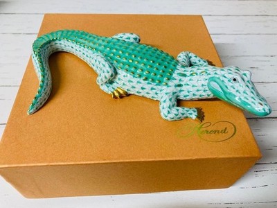 Herend Figur selten Krokodil Alligator Goldakzente Länge 20 cm 7,9 Zoll innen