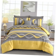 Comforter Set Size,8 Pieces Bed in a Bag Patchwork Striped Bedding King Yellow