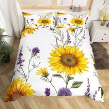 Feelyou Sunflower Duvet Cover Set Full Size For Teens Floral Branches Bedding
