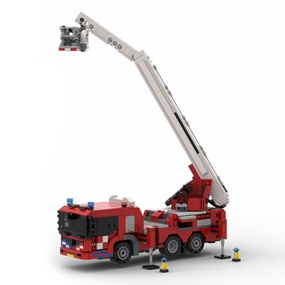 Fire Truck Aerial Platform with Elevator and Cabin 864 Pieces MOC Build