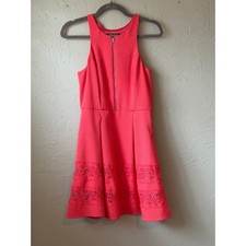 Express Coral Pink Lace Trim Halter Fit and Flare Dress Front Zip Size 6