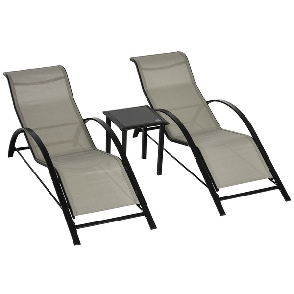 Set de 2 Tumbonas Jardín Exterior con Mesa Auxiliar de Vidrio Templado Tumbonas 