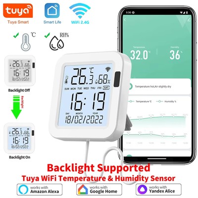 Smart Home WiFi Temperatur Luftfeuchtigkeit Sensor mit LCD Display & Hintergrundbeleuchtung 78 Byte