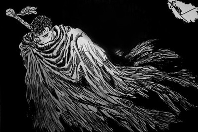 Drawing Berserk Guts Anime Poster 11x17in Glossy High End Print Wall Art Decor