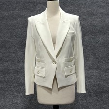 Veronica Beard Blazer Womens 8 Roya Dickey White Cropped Jacket Gold Button