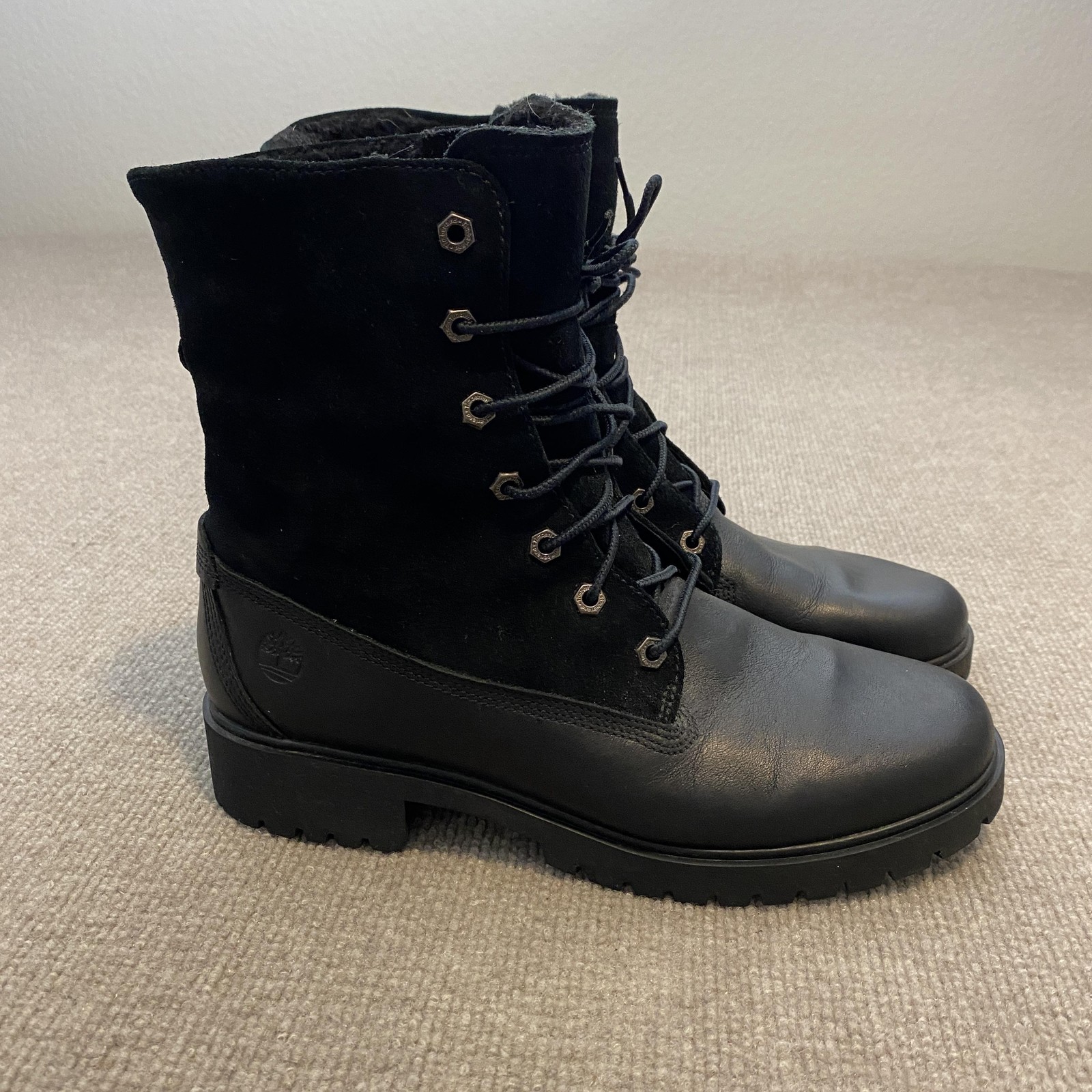 Timberland Boots Womens Size 10 Black Leather Mid Calf Combat Lace Up A1SGK