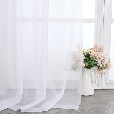 Sheer White Curtains 120 Inches Long, Extra Long Rod Pocket Solid Color Windo...