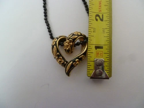 Bellezza Black Spinel Gold Tone, Black Openwork Floral Heart Pendant Necklace image 8