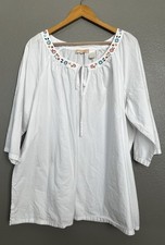 LA CERA Womens 2X White Embroidered Neckline ...