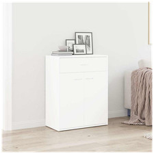 Sideboard White 60x30x75cm Engineered Wood 2 Doors 1 Drawer Silver Handles Slim