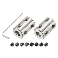 Shaft Coupler L22xD14 6mm Stainless Steel w Screw,Wrench Silver 2Pcs