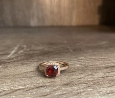 14k Rose Gold Cushion-Cut Garnet Halo Ring wi...