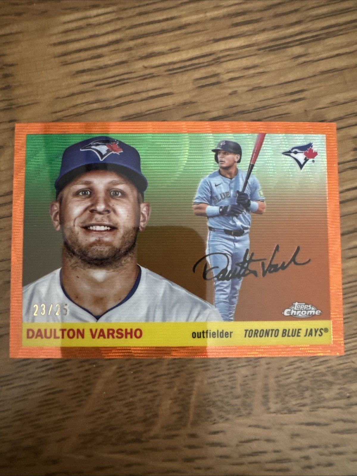 2025 Topps Heritage Chrome Daulton Varsho Orange Refractor /25 #152 Blue Jays
