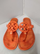 Tory Burch Women's Miller Leather Thong Sandals 7 Orange Logo B1