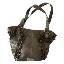 Nine West Ruffle Gun Metal Silver Gray Satchel Shoulder Bag Handbag Purse Y2K