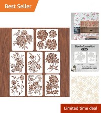 8pcs Peony Wall Stencils for Painting 11.7x8.3 Tile Stencil Set Reusable Plas...
