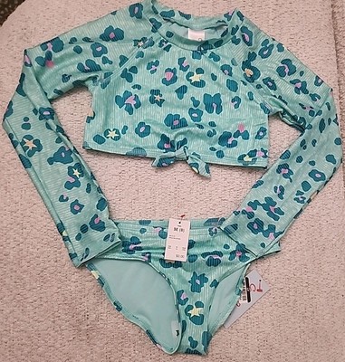 Cat & Jack Youth Girls Large 8 Leopard Wild Star Bikini Swim set 