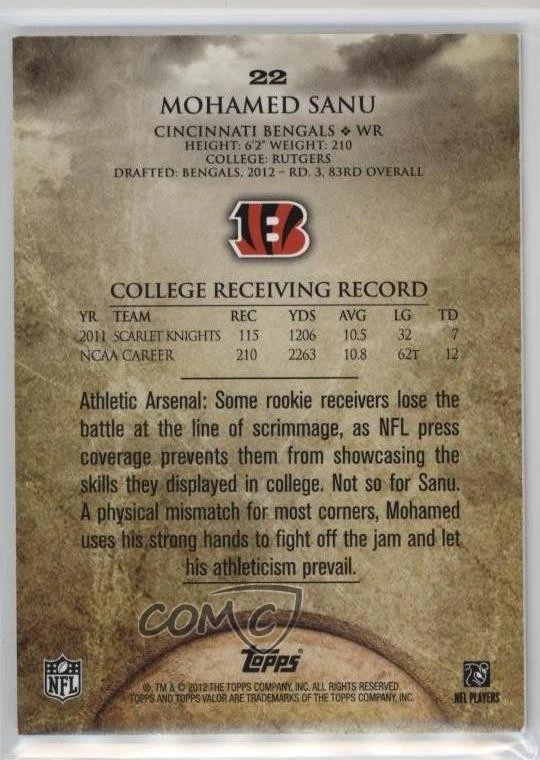 2012 Topps Valor /170 Mohamed Sanu #22 Rookie RC - Image 2 of 2