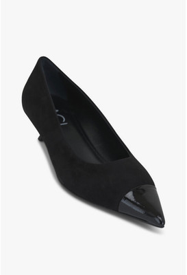 AGL Lenor Black Suede Kitten Heel Pump, Patent Pointed Toe, Size 7.5M (38)