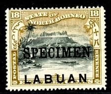 British North Borneo 1897 Labuan 18&cent; Olive Bistre SG #96a SPECIMEN Mint T347