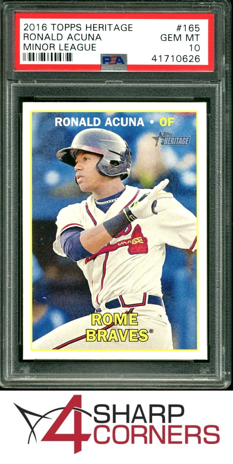 2016 TOPPS HERITAGE MINOR LEAGUE #165 RONALD ACUNA JR. RC PSA 10