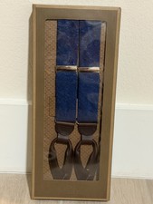 Trafalgar Navy Tone on Tone Floral Silk Brown Leather Braces NIB