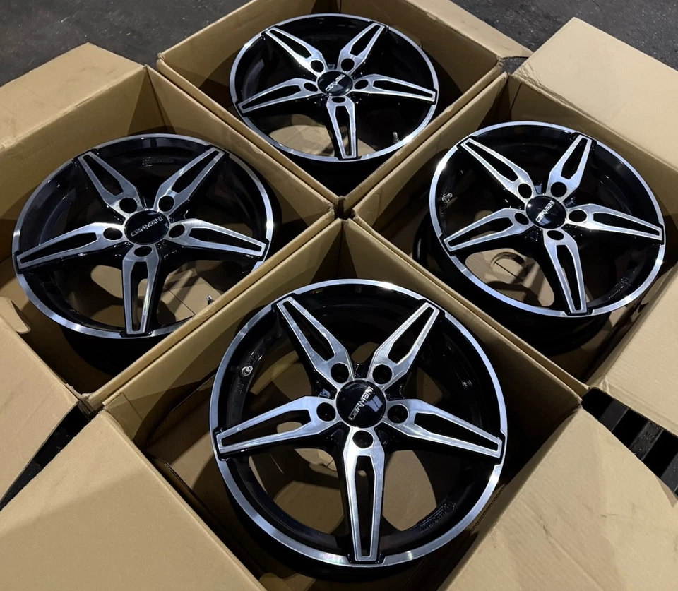 4x Carmani 15 Oskar 6.5 x 16 inch 5 x 112 ET 38 black polished ECE Mercedes Audi - Image 3 of 4