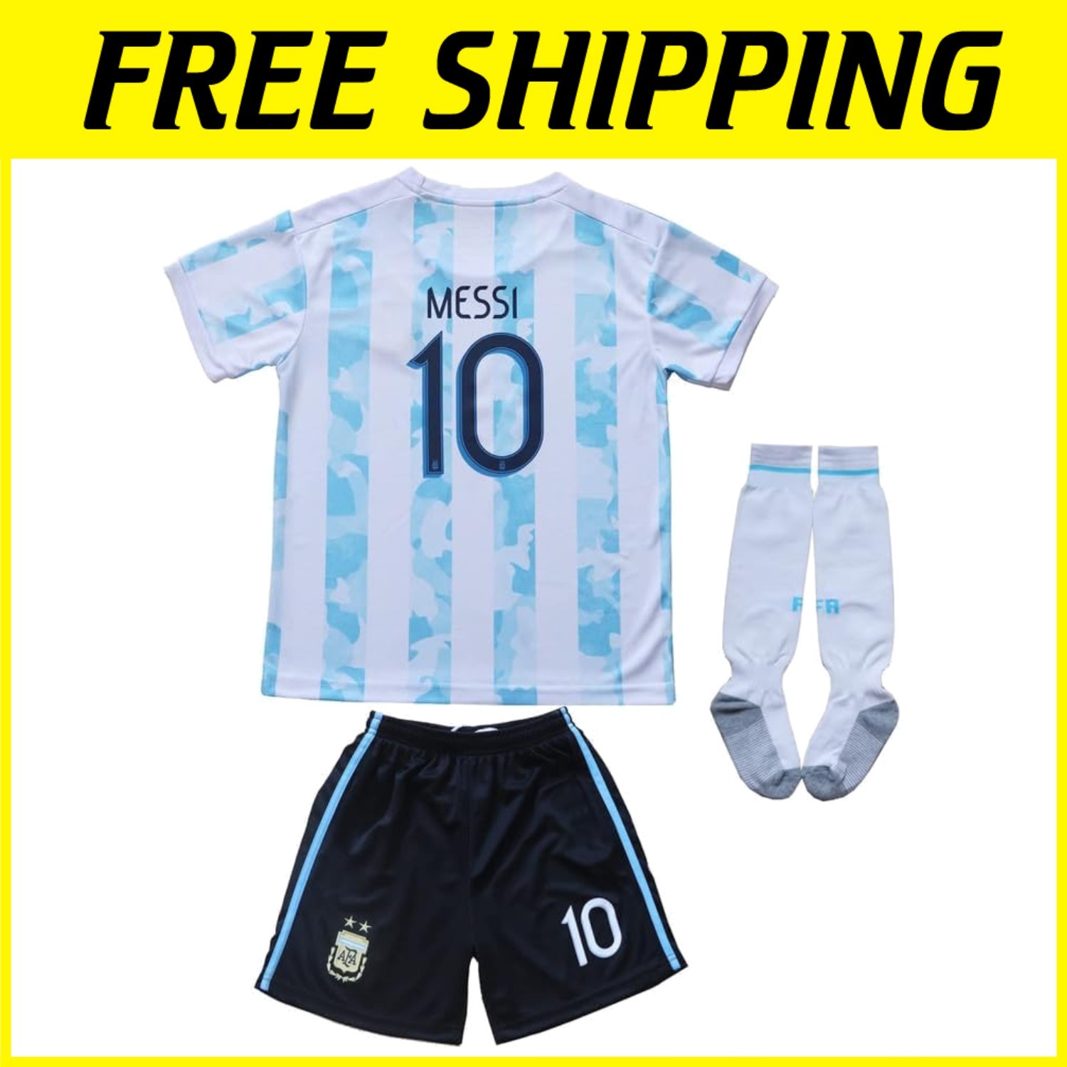 Argentina Leo Youth Soccer Jersey Shorts Socks