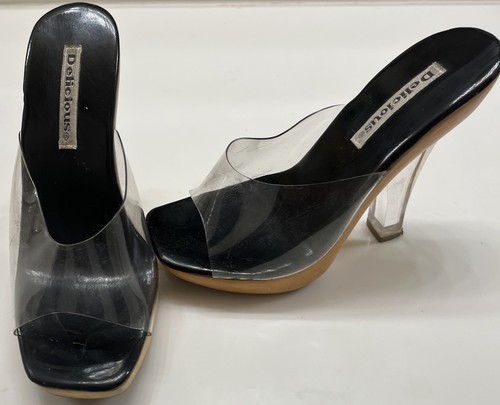 DELICIOUS - CLEAR PVC 1/2 Inch Platform Heels Size 6 Perfect For All Occasions - Picture 3 of 9