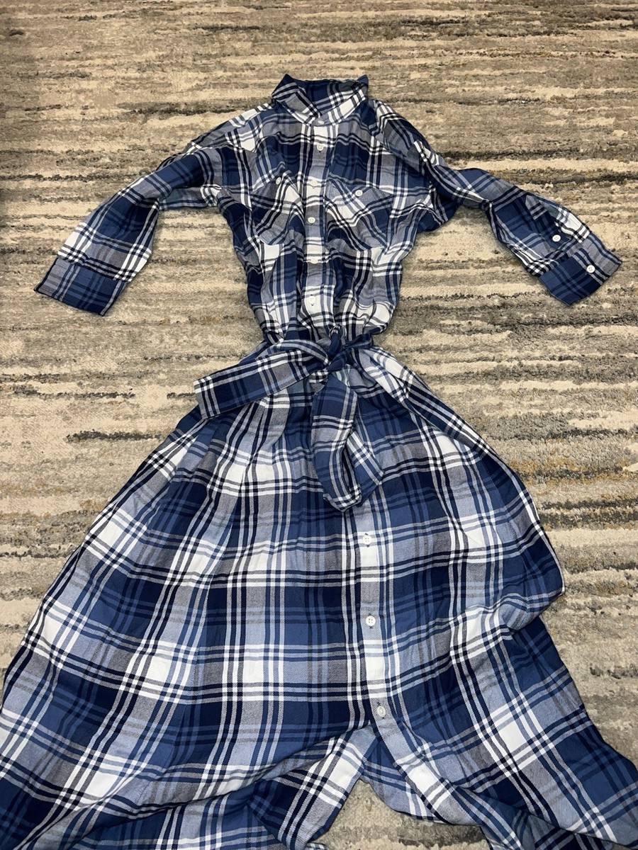 Polo Ralph Lauren Denim Supply Blue White Plaid Shirt Dress