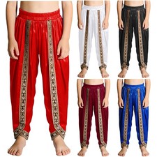 Boys Trousers Toddler Fancy Dress Harem Dhoti Indian Pants Satin Cosplay Trim