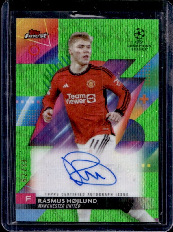 2023-24 Topps Finest UEFA Rasmus Hojlund Auto Neon Refractor Green Wave #/99