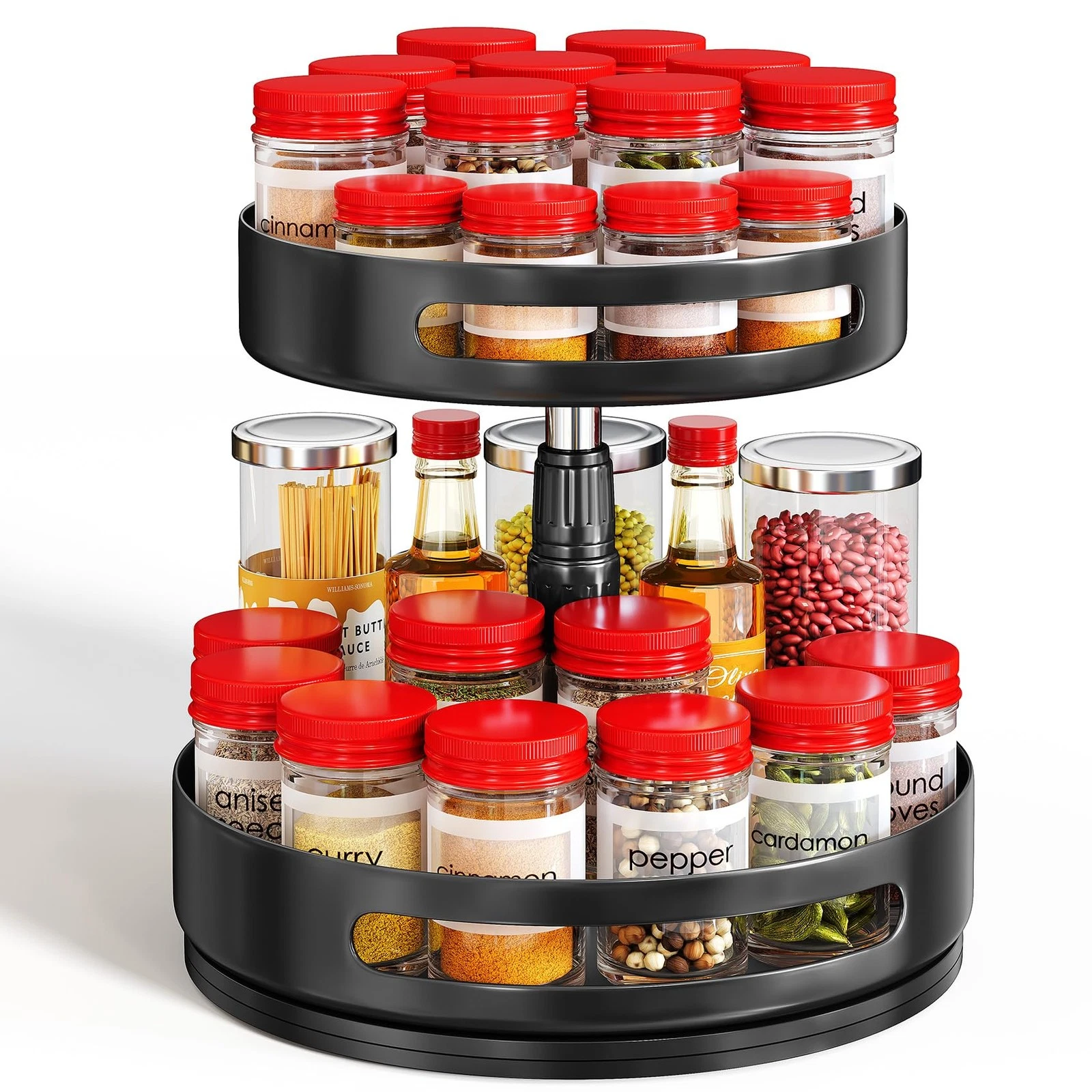 Lazy Susan Organizer Spice Rack - 2 Tier Height Adjustable Spice Organization...