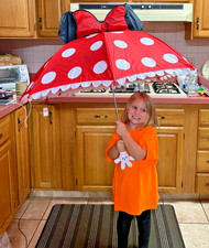 Disney Minnie Mouse Character Umbrella with Ears and Hand Handle -New