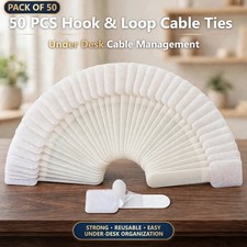 50PCS Cable Ties Hook Loop Self Adhesive Cord Clip Under Desk Wire Organizer Kit