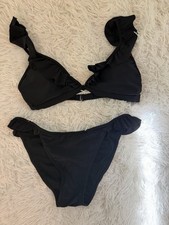 Shekini Black Ruffle Bikini Set Size L Adjustable Swimwear