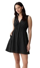 Gap Textured Crinkle Empire Waist Sleeveless Black Mini Dress Size XL lined