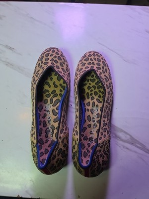 Rothy's  Leopard Cheetah Animal Print Blue Stripe Ballet Flats Woman s Size 9.5