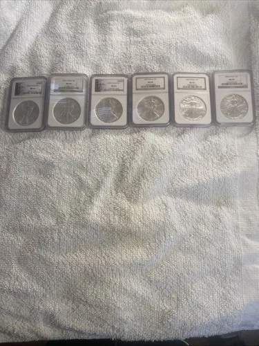 Silver Eagle Lot NGC MS69 2000,01,02,03,04,06. Lot Of 6 Coins