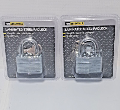 Pro Essentials 2 Padlocks 1.75'' Hardemed Steel Shackle Lock w/ Vinyl Bumper NEW