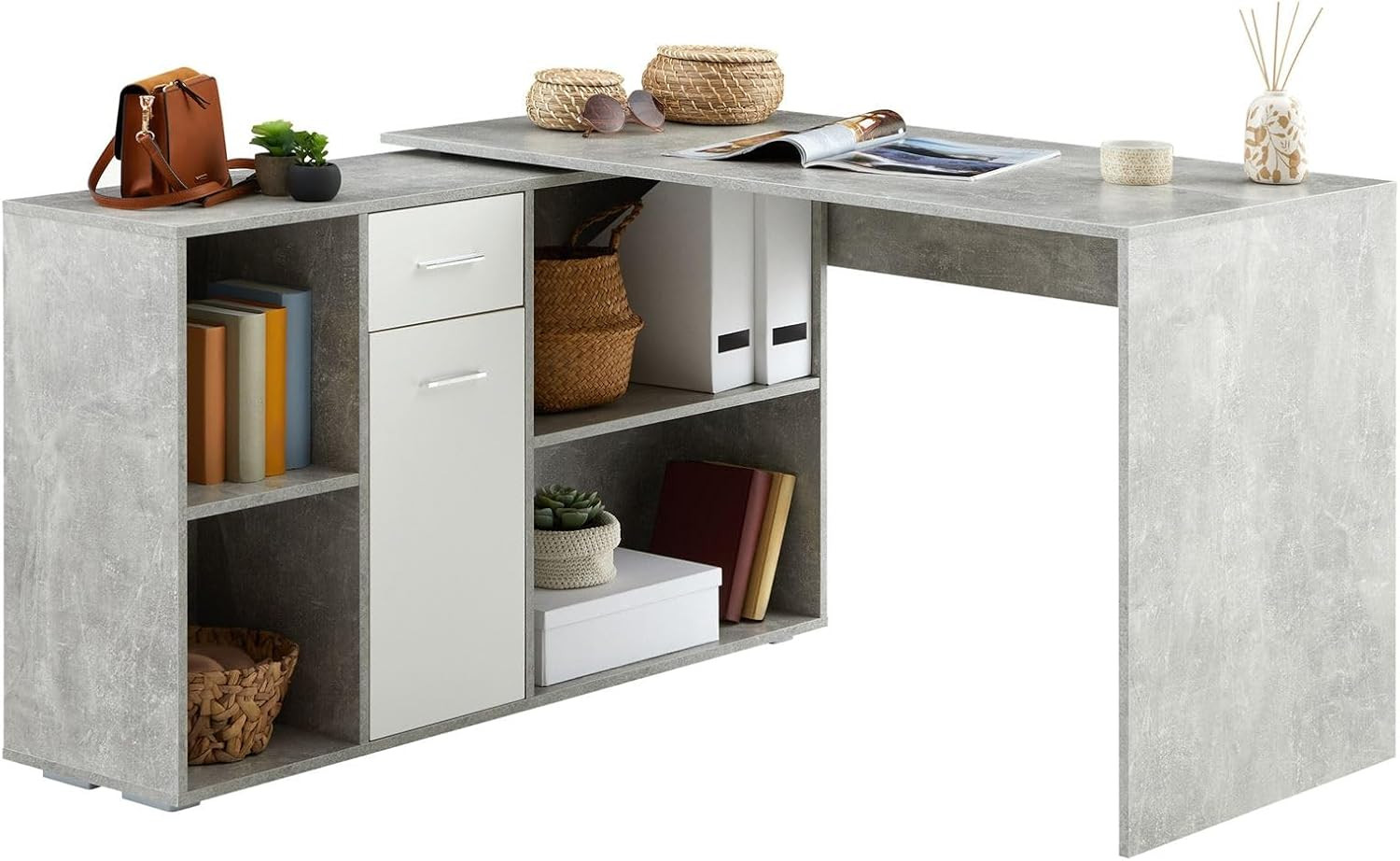 Bureau d'angle avec rangement Carmen pour un télétravail productif et ordonné