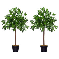 Outsunny Set Of 2 90cm Artificial Bay Laurel Topiary Trees w/Pot Fake Plant