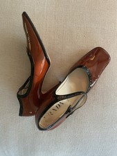 VTG PRADA 1990 Mary Jane Burnt Orange/Brown Patent Leather Heels