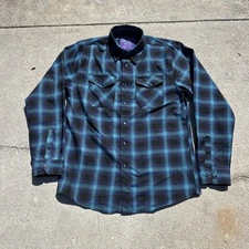 Dixxon Flannel Company Pearl Snap Shirt Mens Medium Teal Black Borealis Plaid