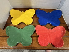 4 Vintage Decorative Plates, Wall Decor, Butterfly Shaped In Assorted Colors 10”